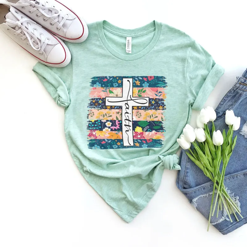 Faith Flower Stripes Tee sold by Faithful and Co.
