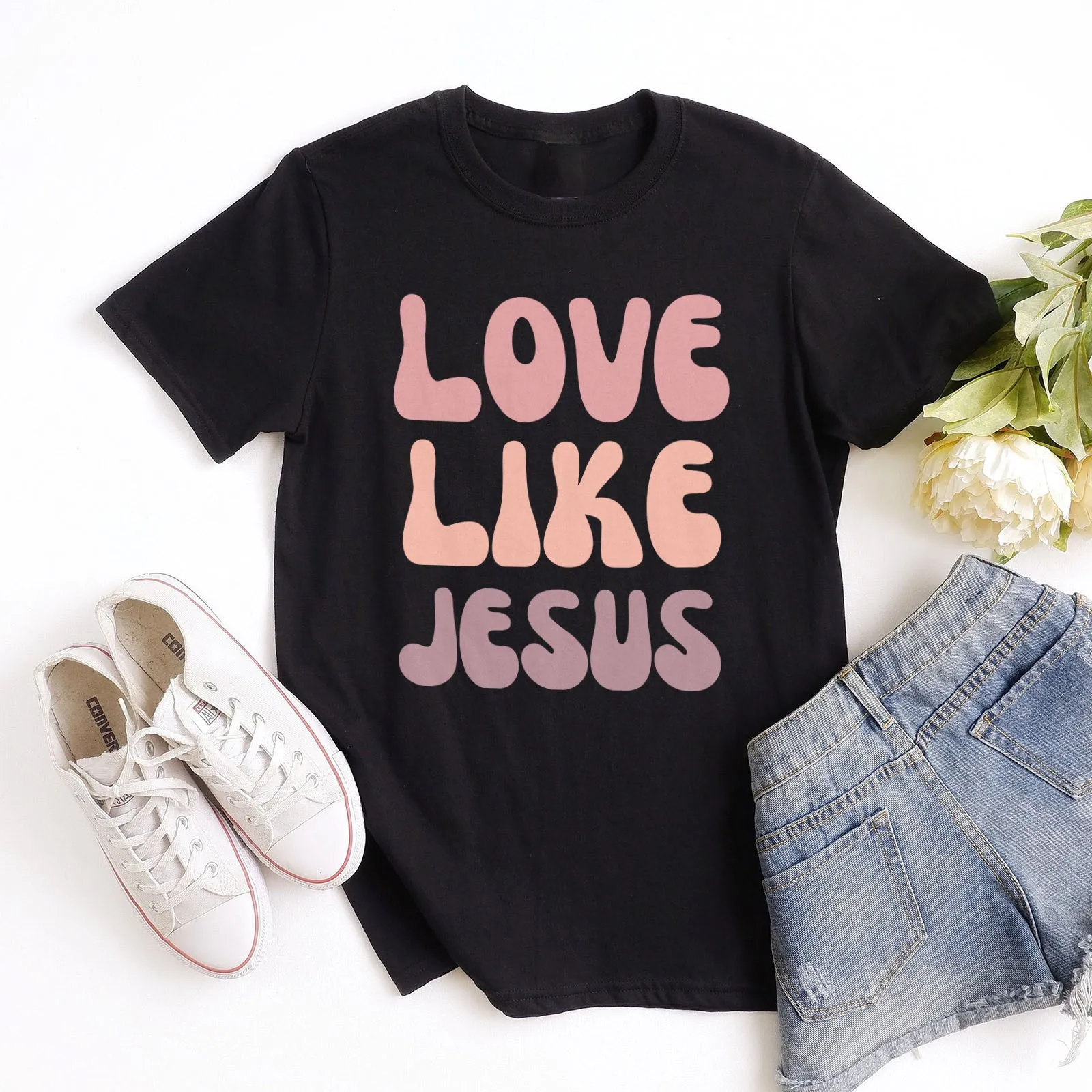 Love Like Jesus Groovy Tee sold by Faithful and Co.