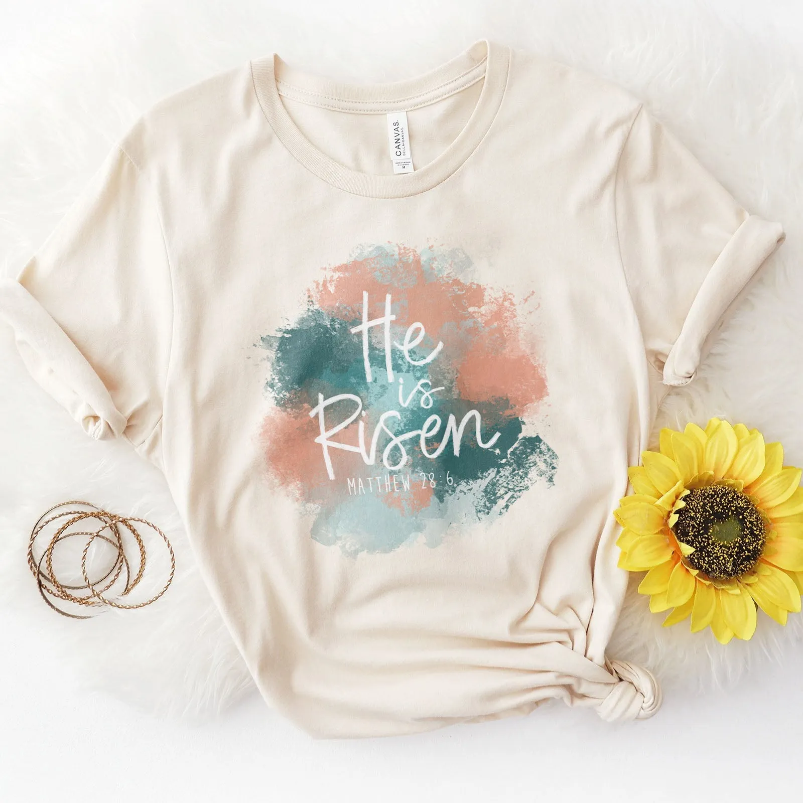 He is Risen Matthew 28:6 Watercolor Tee sold by Faithful and Co. product image thumbnail 5