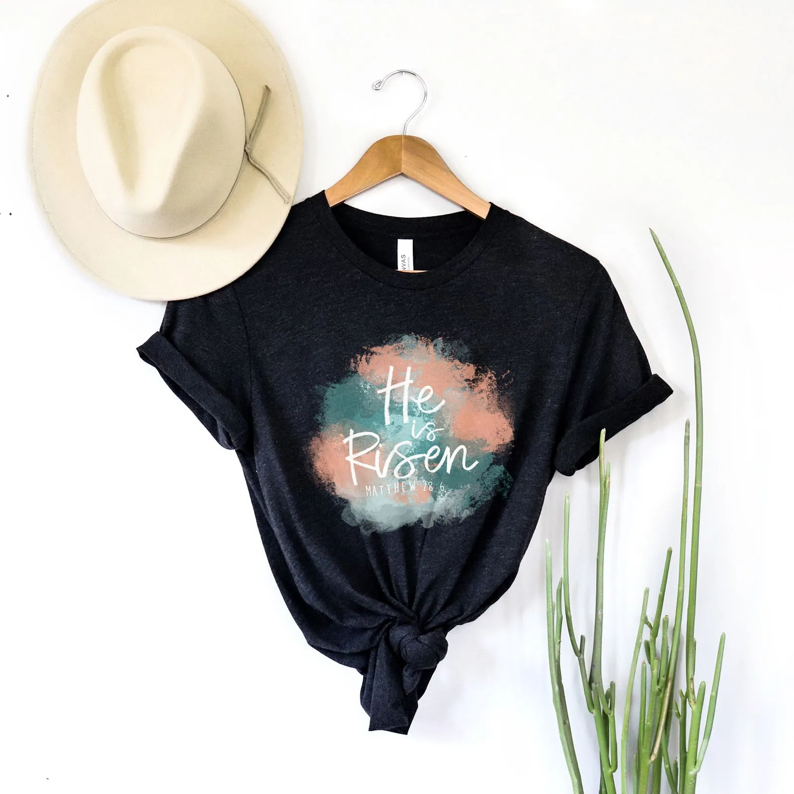 He is Risen Matthew 28:6 Watercolor Tee sold by Faithful and Co. product image thumbnail 4