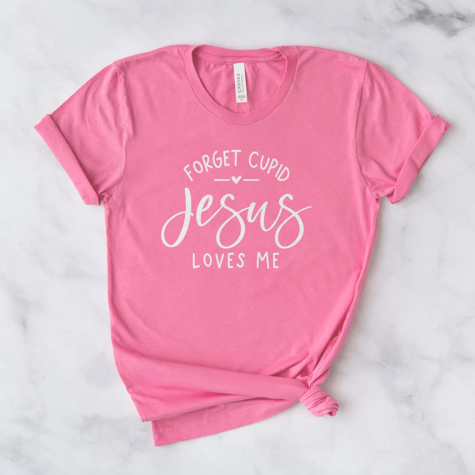 Forget Cupid Jesus Loves Me Tee sold by Faithful and Co.