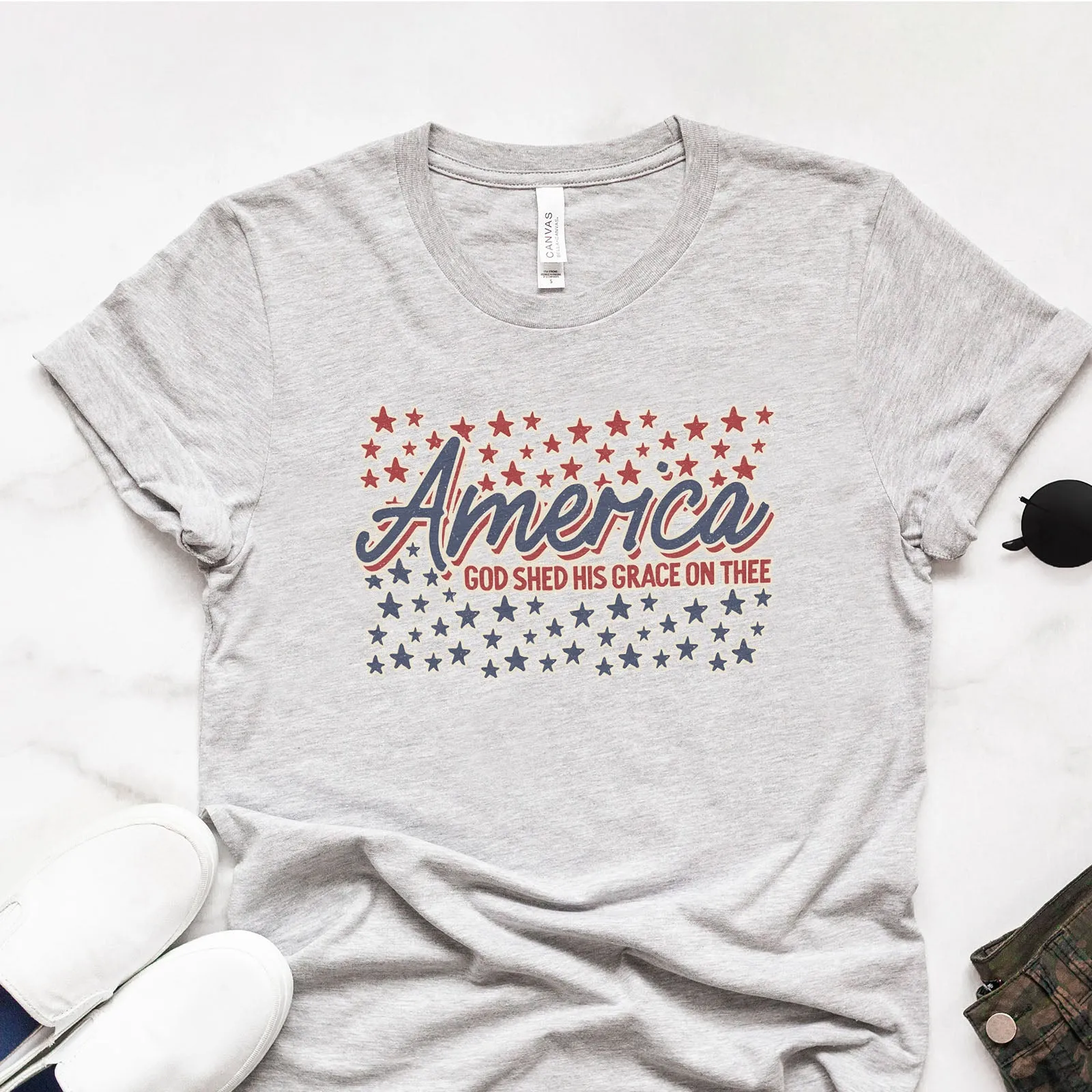 America God Shed His Grace On Thee Tee sold by Faithful and Co.