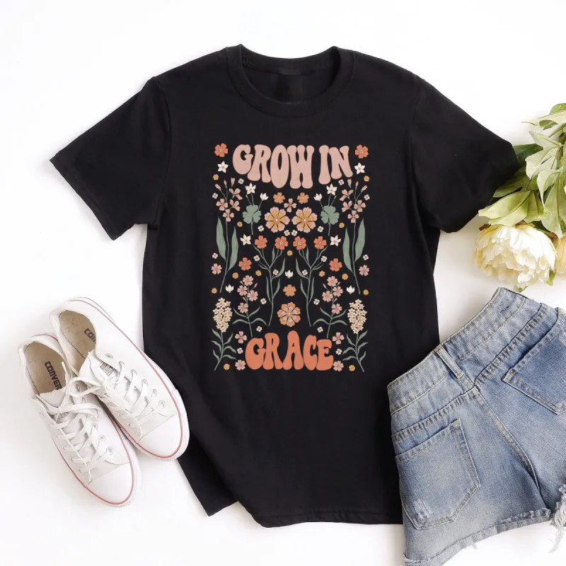 Grow in Grace Groovy Flowers Tee sold by Faithful and Co.