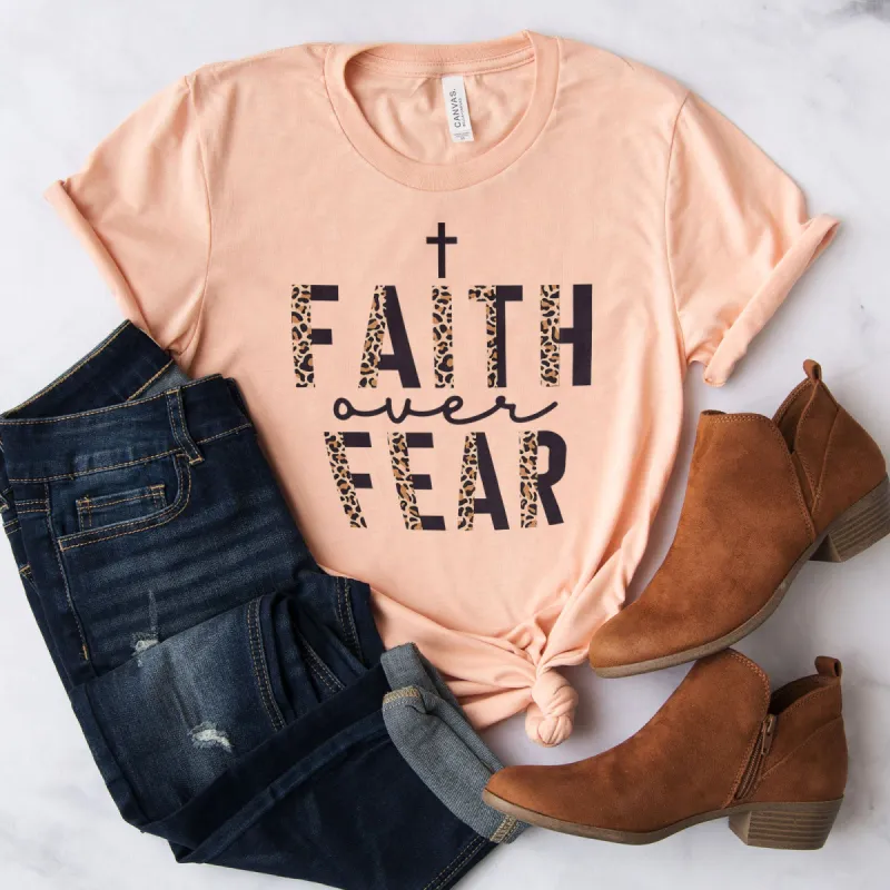 Faith Over Fear Half Leopard Black Tee sold by Faithful and Co.