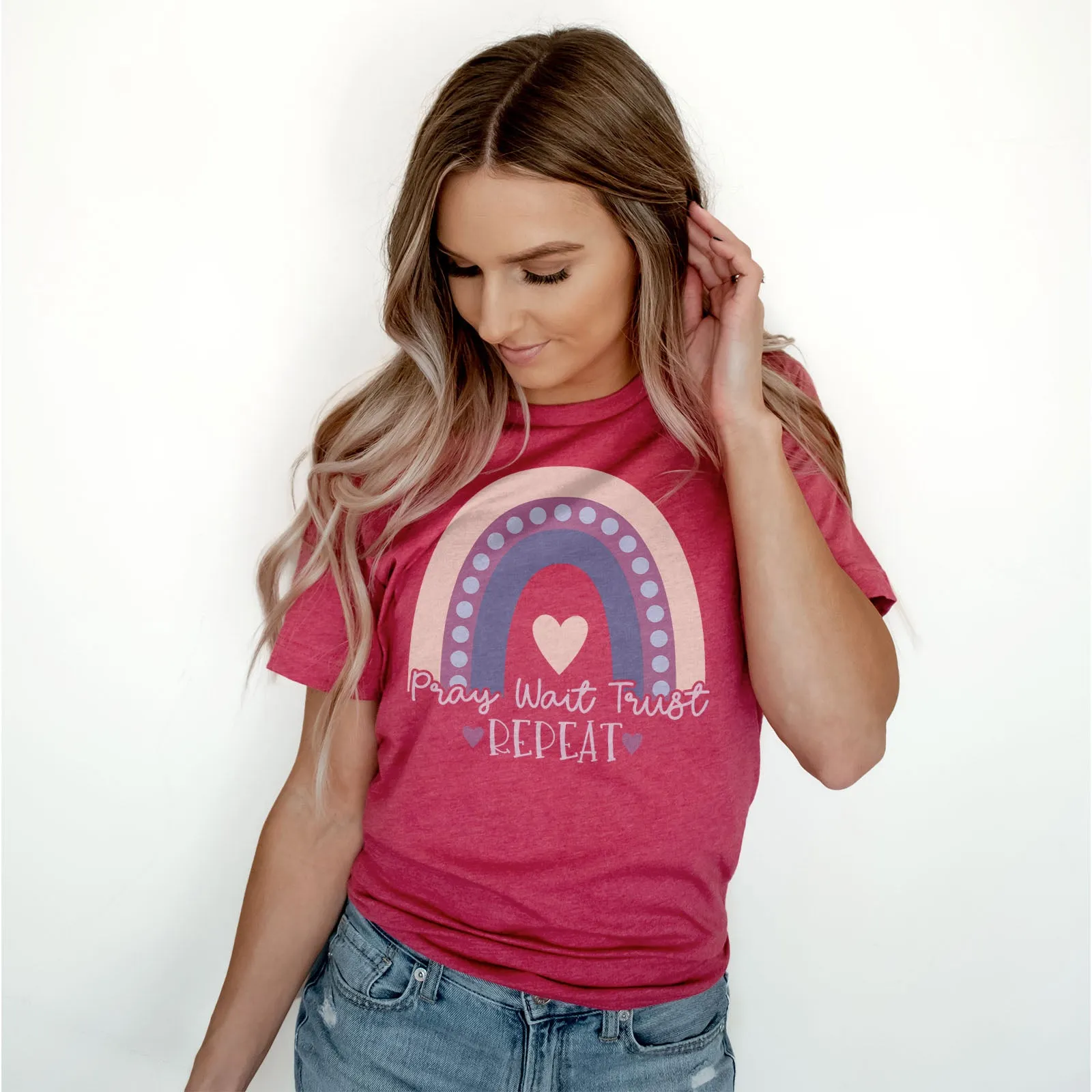 Pray Wait Trust Repeat Rainbow Tee sold by Faithful and Co. product image thumbnail 3