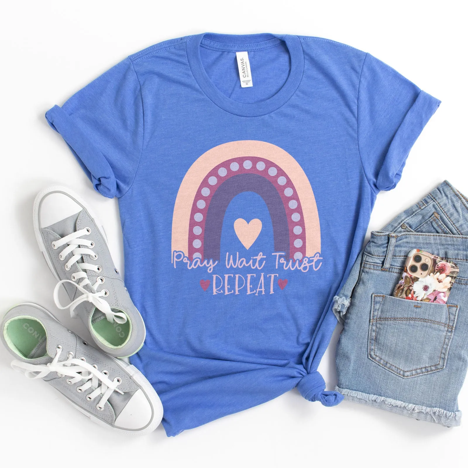 Pray Wait Trust Repeat Rainbow Tee sold by Faithful and Co. product image thumbnail 5