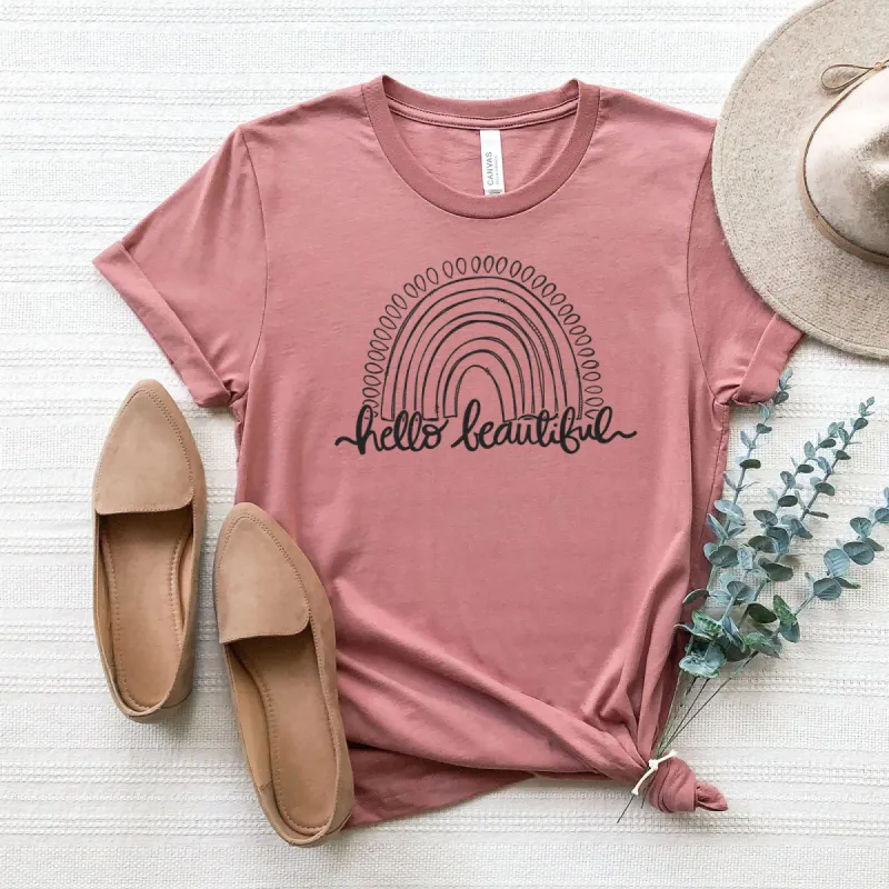 Single Color Hello Beautiful Rainbow Tee made by Faithful and Co.