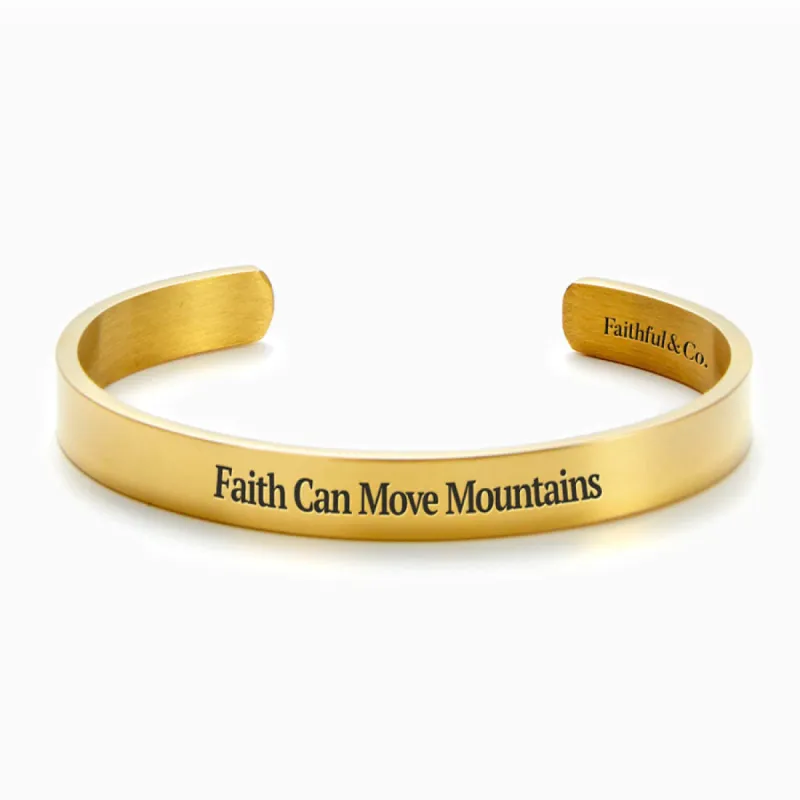 Faith Can Move Mountains Personalizable Cuff Bracelet sold by Faithful and Co.