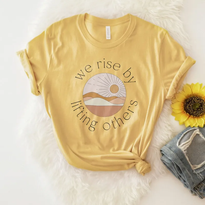 We Rise by Lifting - Retro Sunrise Tee sold by Faithful and Co.