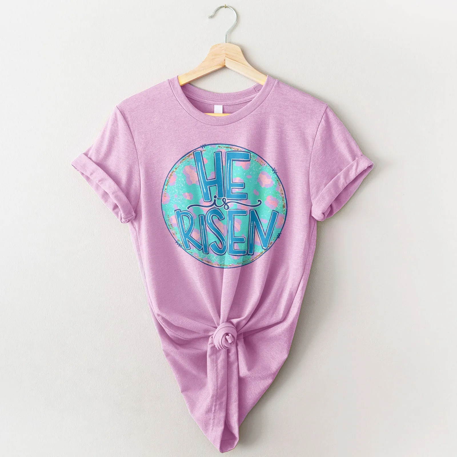Pastel Leopard He is Risen Tee sold by Faithful and Co. product image thumbnail 4