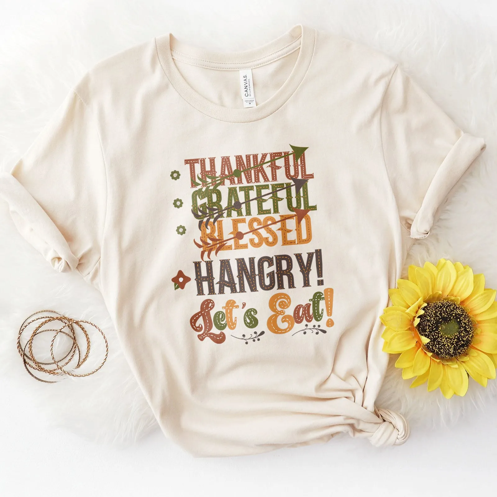 Thankful Grateful Blessed Hangry Tee sold by Faithful and Co.