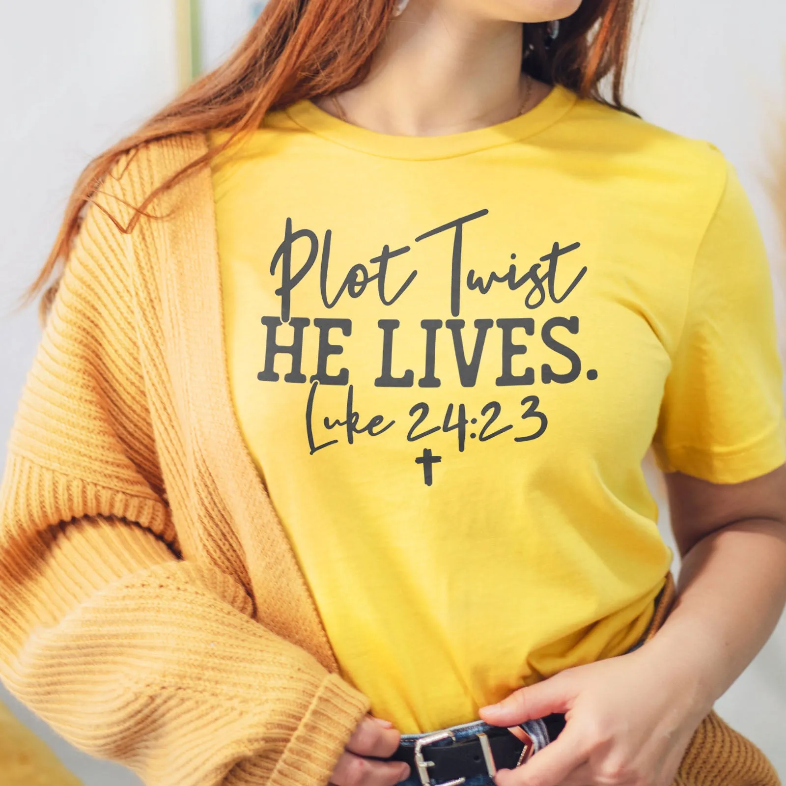 Plot Twist He Lives - Luke 24:23 Tee sold by Faithful and Co. product image thumbnail 3