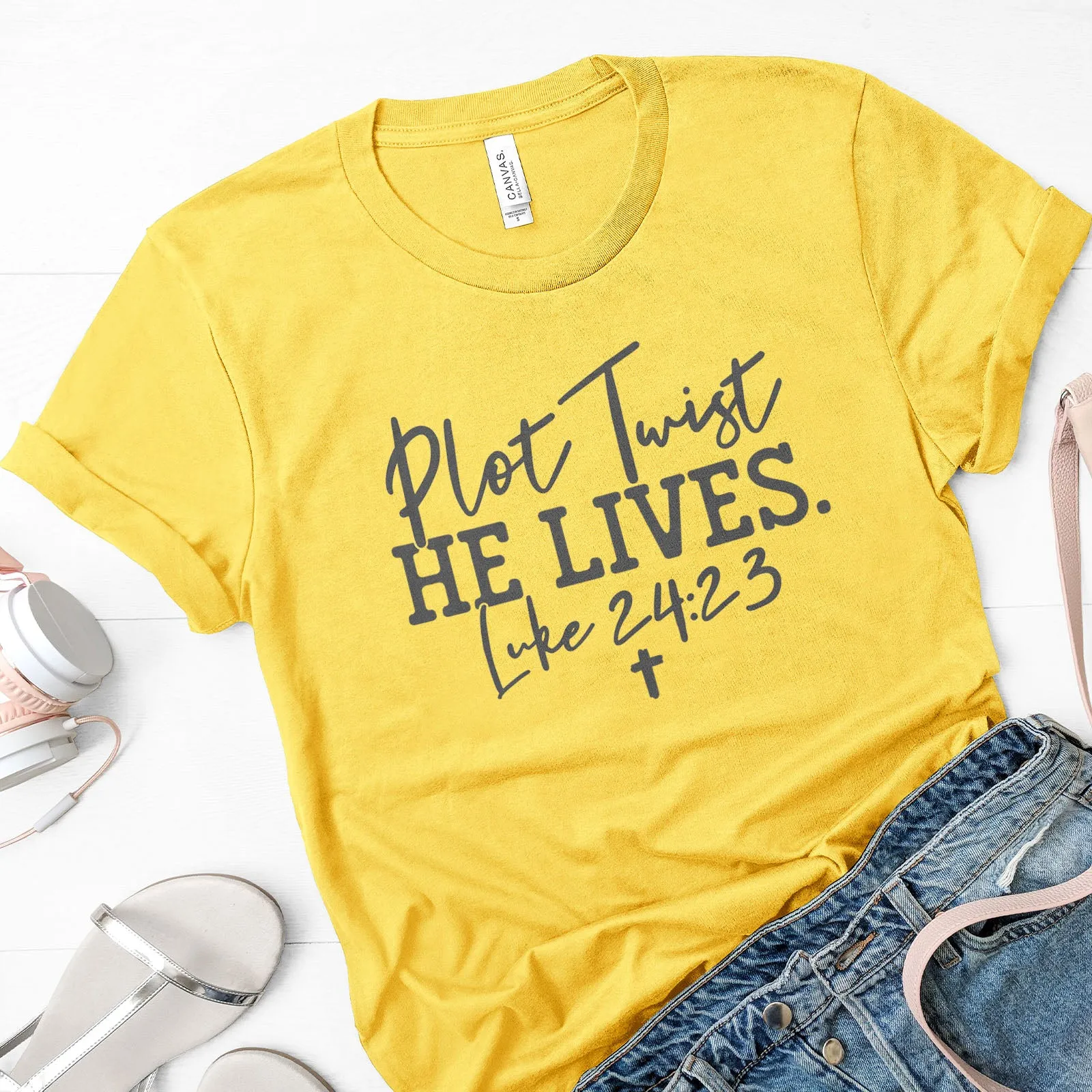 Plot Twist He Lives - Luke 24:23 Tee sold by Faithful and Co.
