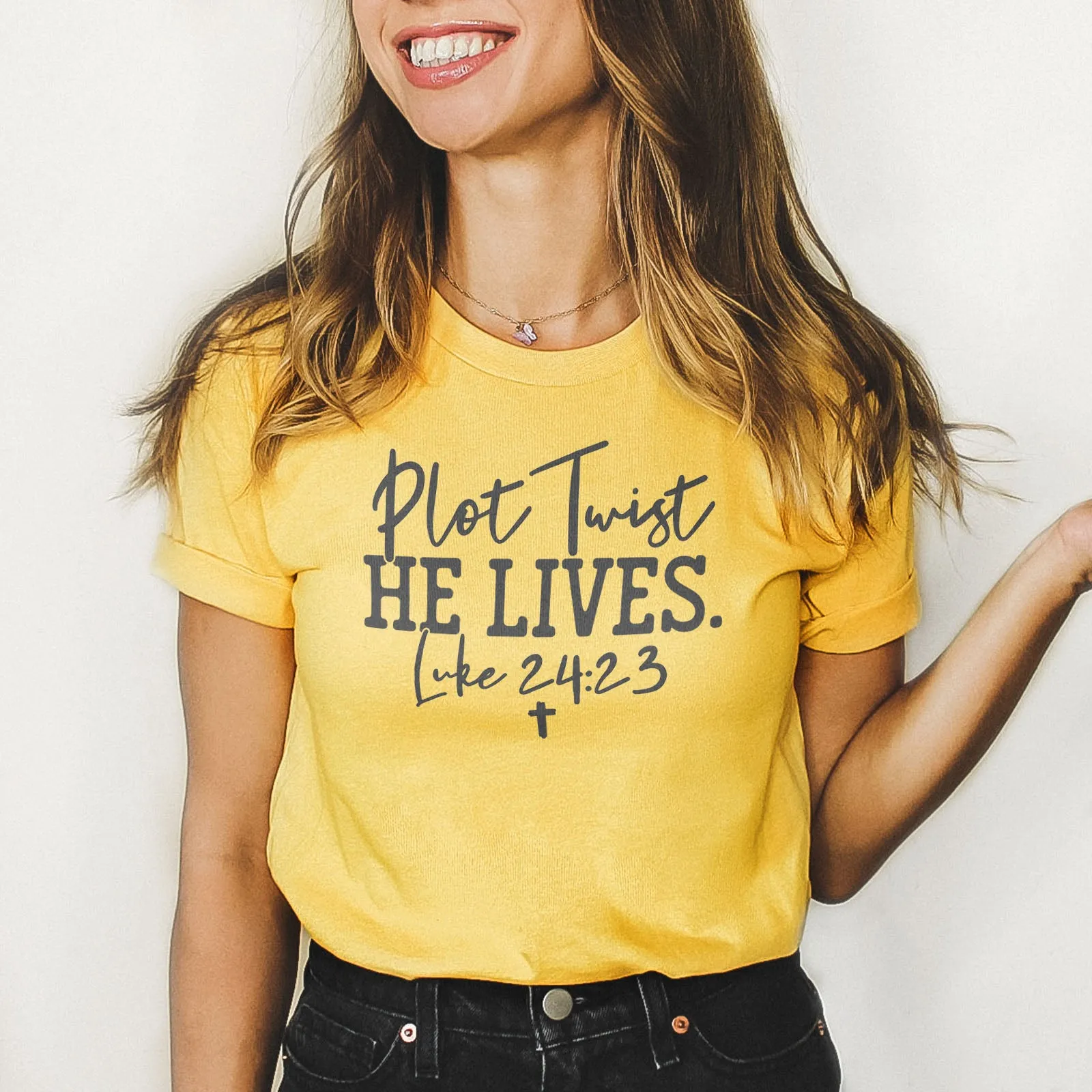 Plot Twist He Lives - Luke 24:23 Tee sold by Faithful and Co. product image thumbnail 2