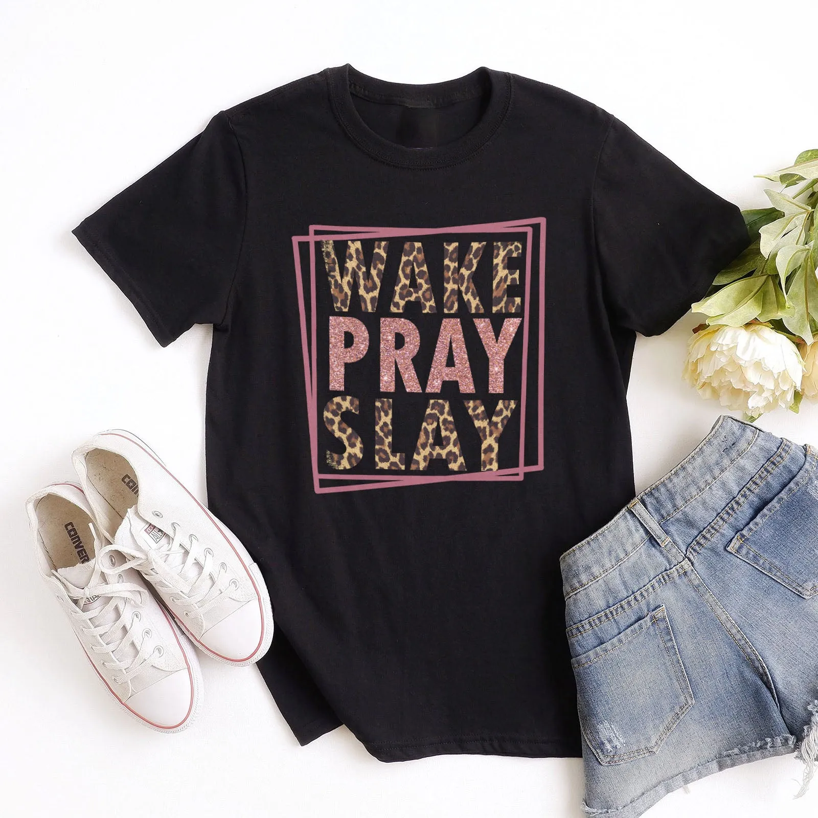 Wake Pray Slay Leopard Tee sold by Faithful and Co. product image thumbnail 3