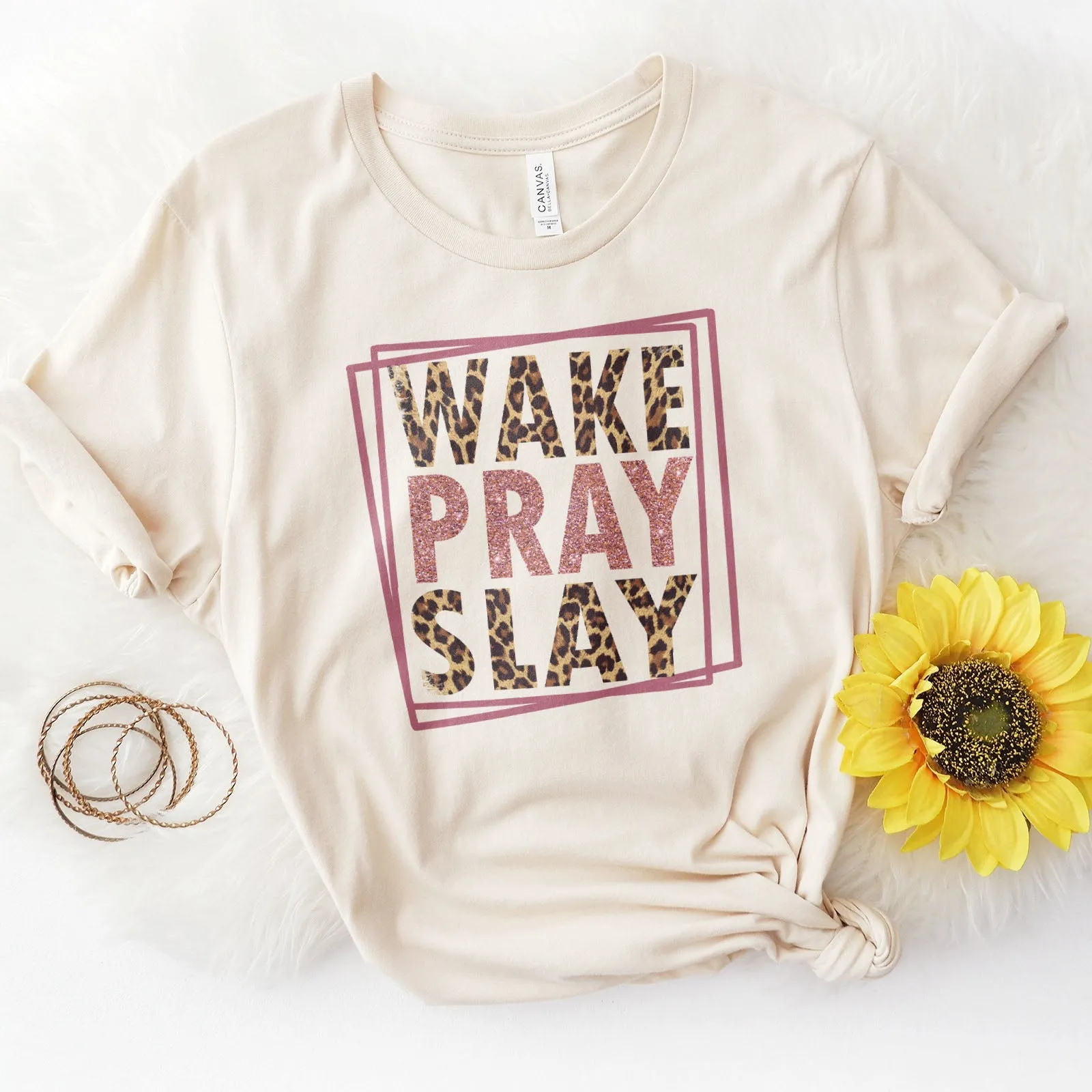 Wake Pray Slay Leopard Tee sold by Faithful and Co.