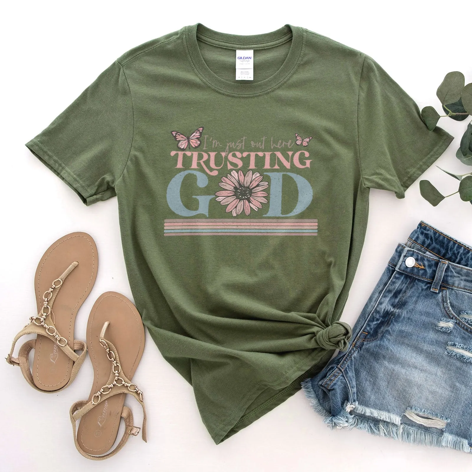 I'm Just Out Here Trusting God Tee sold by Faithful and Co. product image thumbnail 5