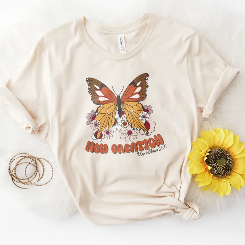 2 Corinthians 5:17 - New Creation Butterfly Tee sold by Faithful and Co.