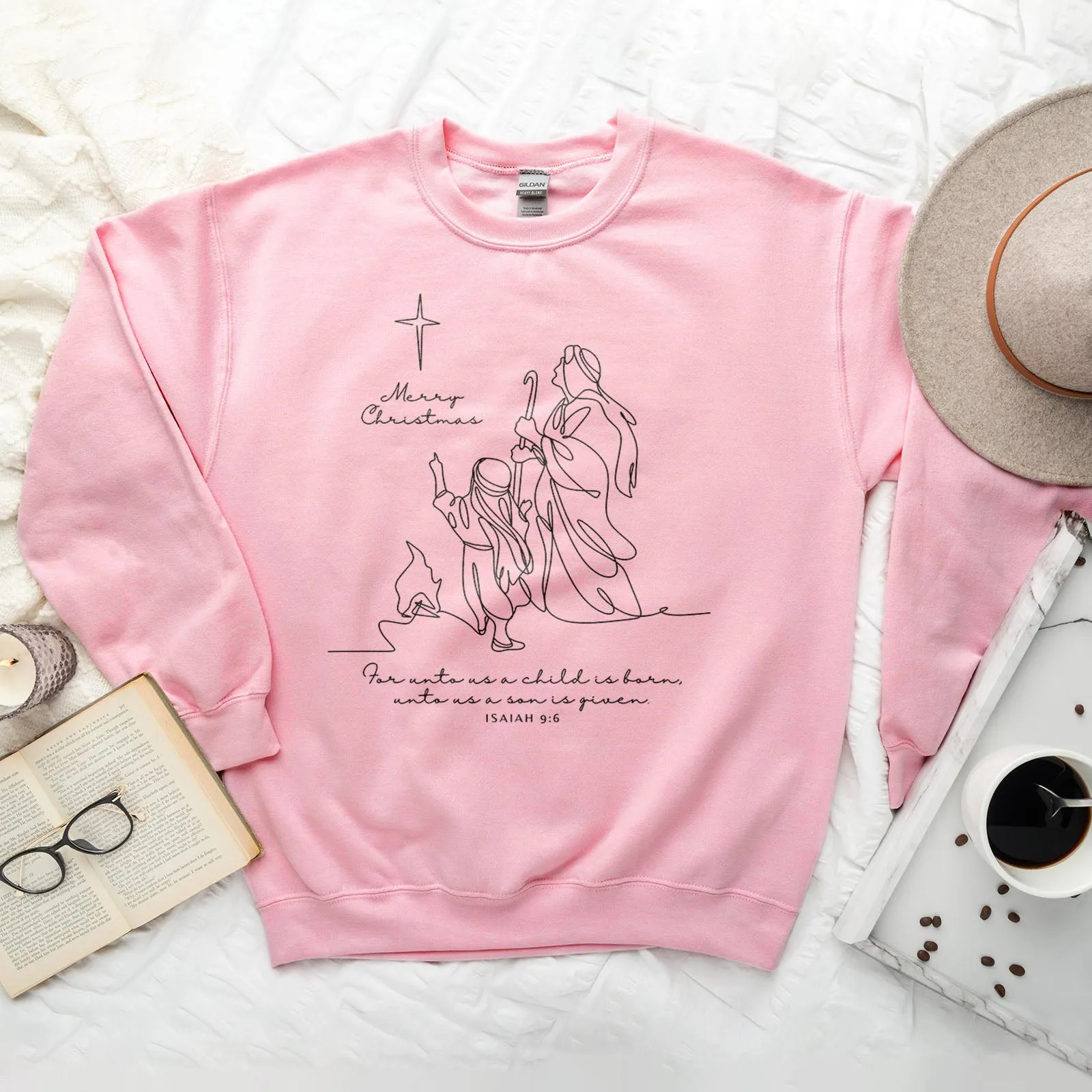 Merry Christmas - Isaiah 9:6 Line Drawing Sweatshirt sold by Faithful and Co. product image thumbnail 2