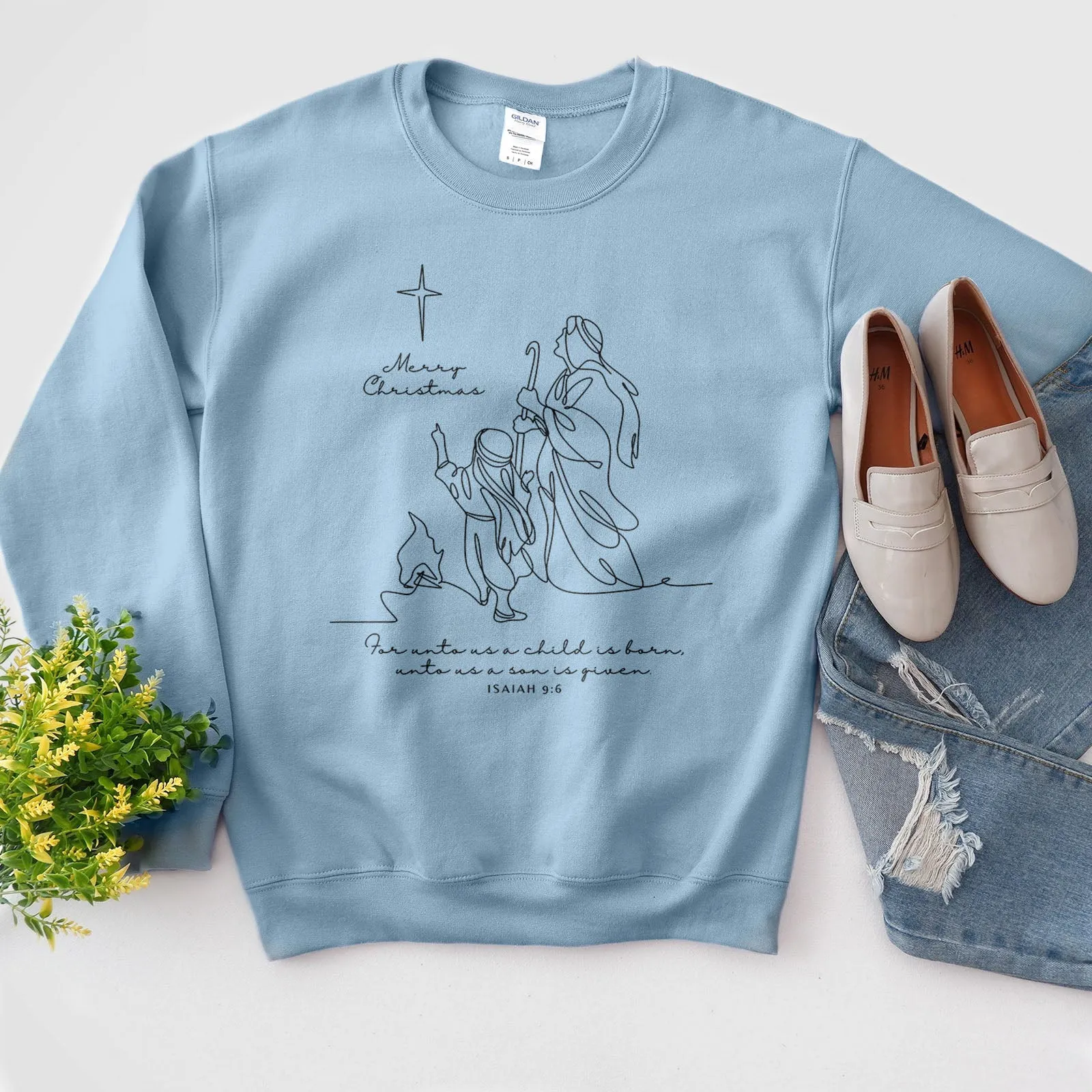 Merry Christmas - Isaiah 9:6 Line Drawing Sweatshirt sold by Faithful and Co. product image thumbnail 3