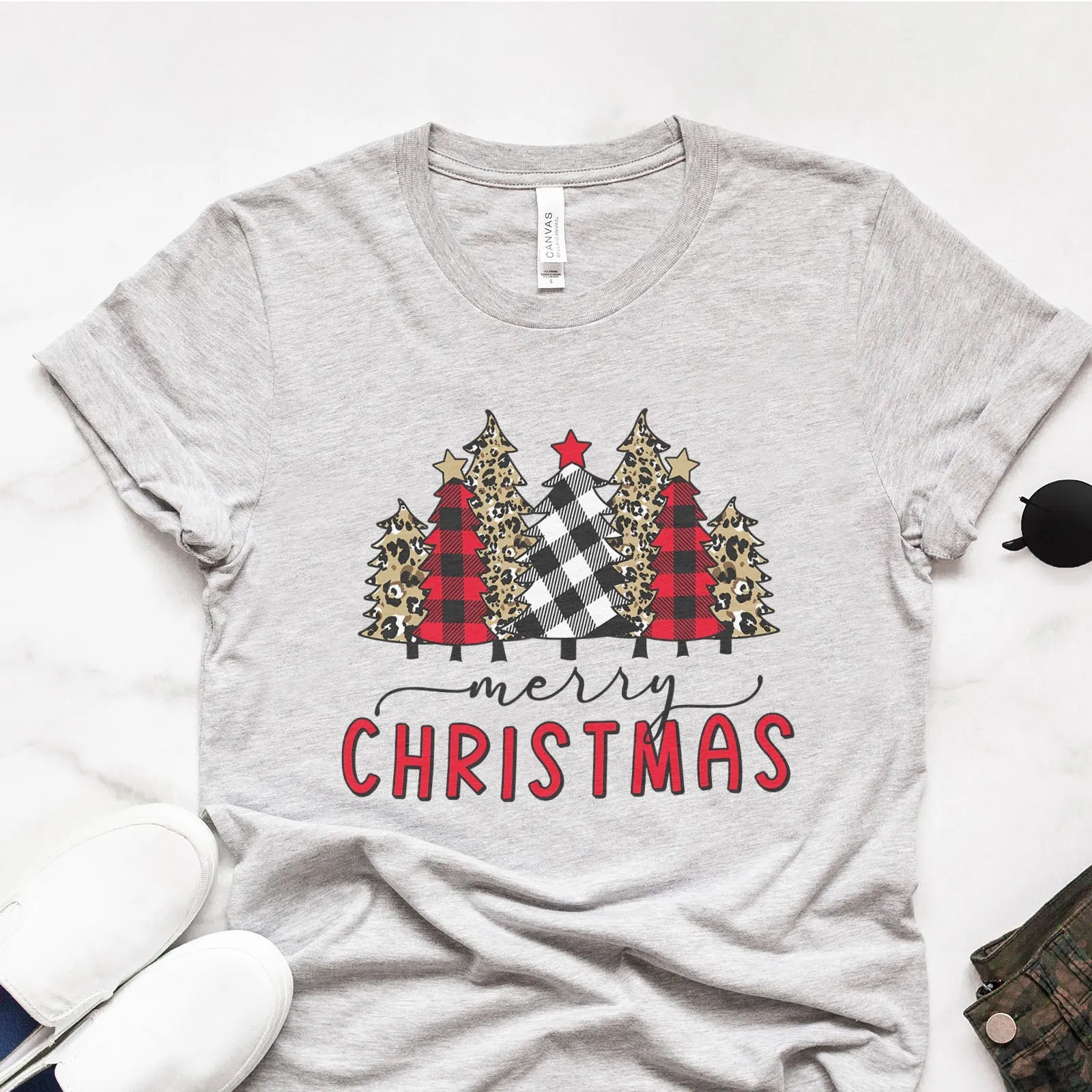 Free Gift - Merry Christmas Plaid and Leopard Tee sold by Faithful and Co.