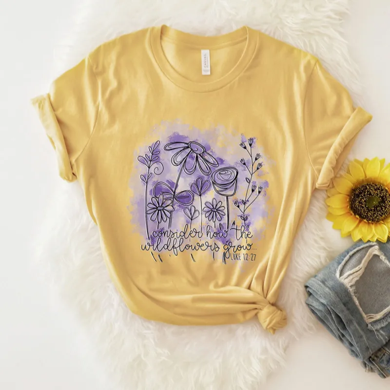 Consider How The Wildflowers Grow Spiral - Luke 12:27 Tee sold by Faithful and Co.