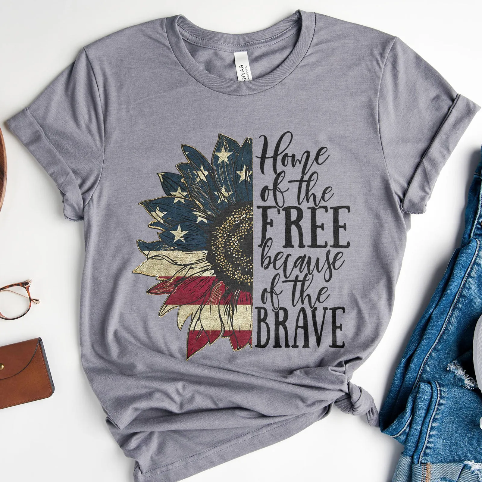 Home of the Free USA Flower Tee sold by Faithful and Co. product image thumbnail 5