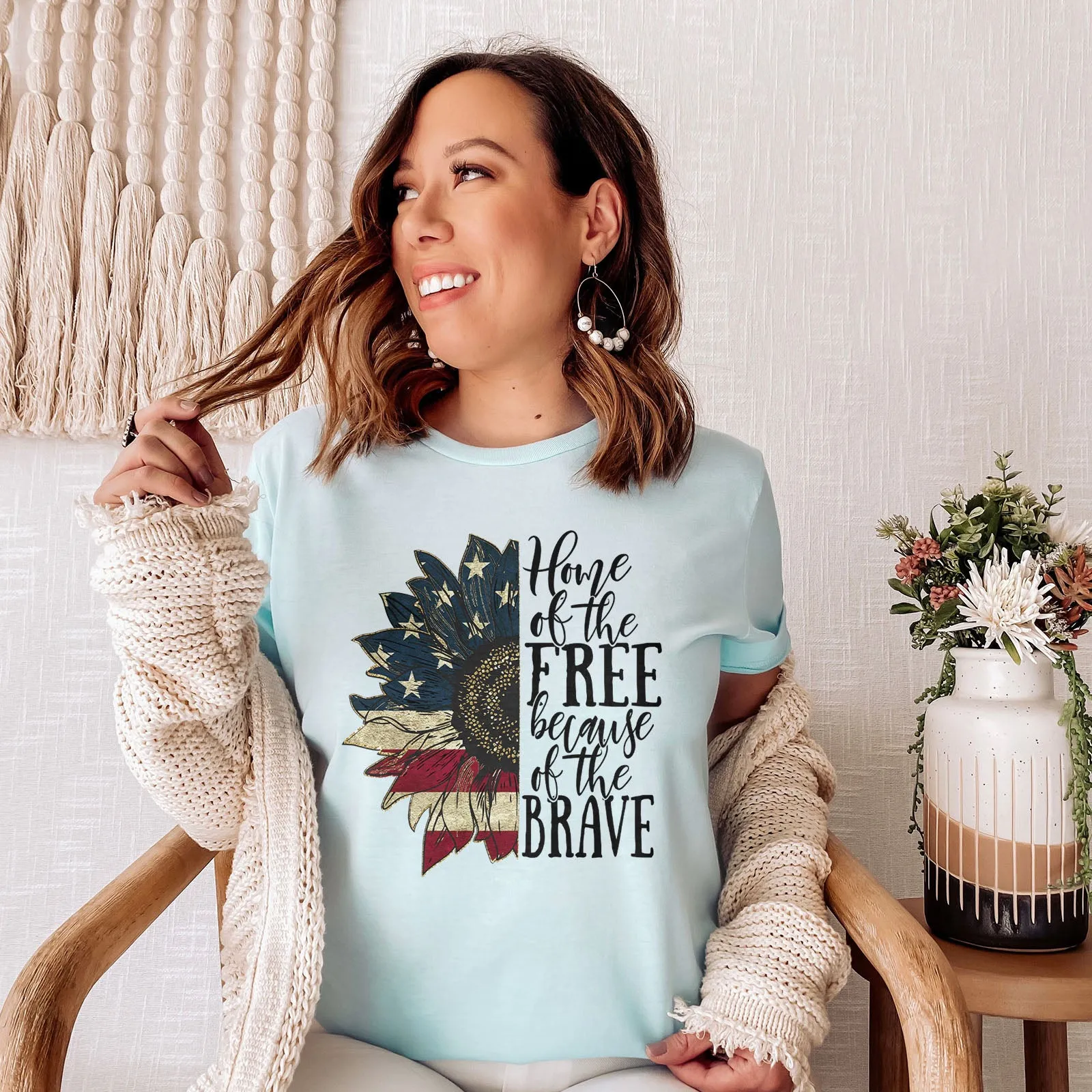 Home of the Free USA Flower Tee sold by Faithful and Co. product image thumbnail 2