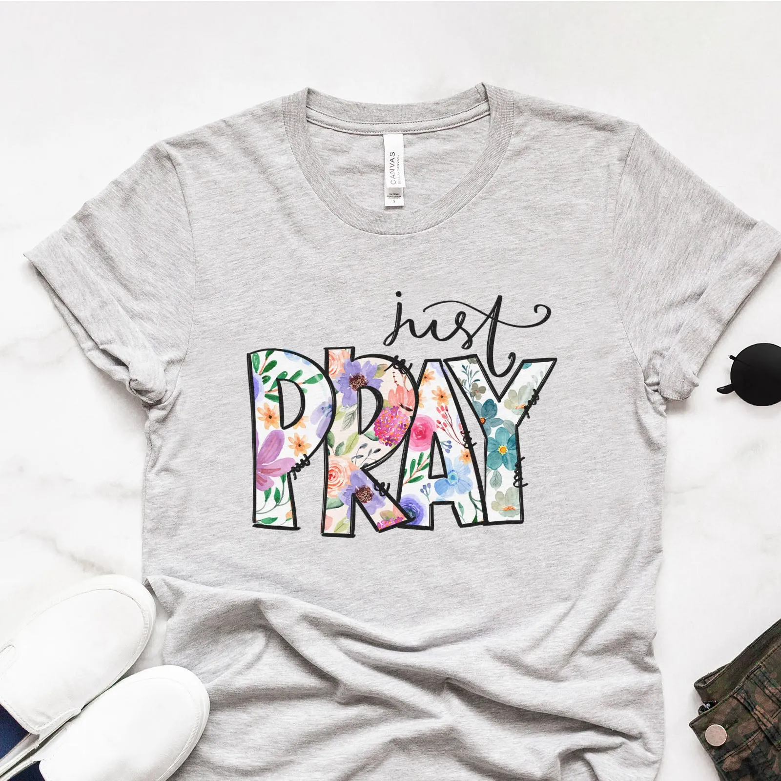 Just Pray Boho Tee sold by Faithful and Co.