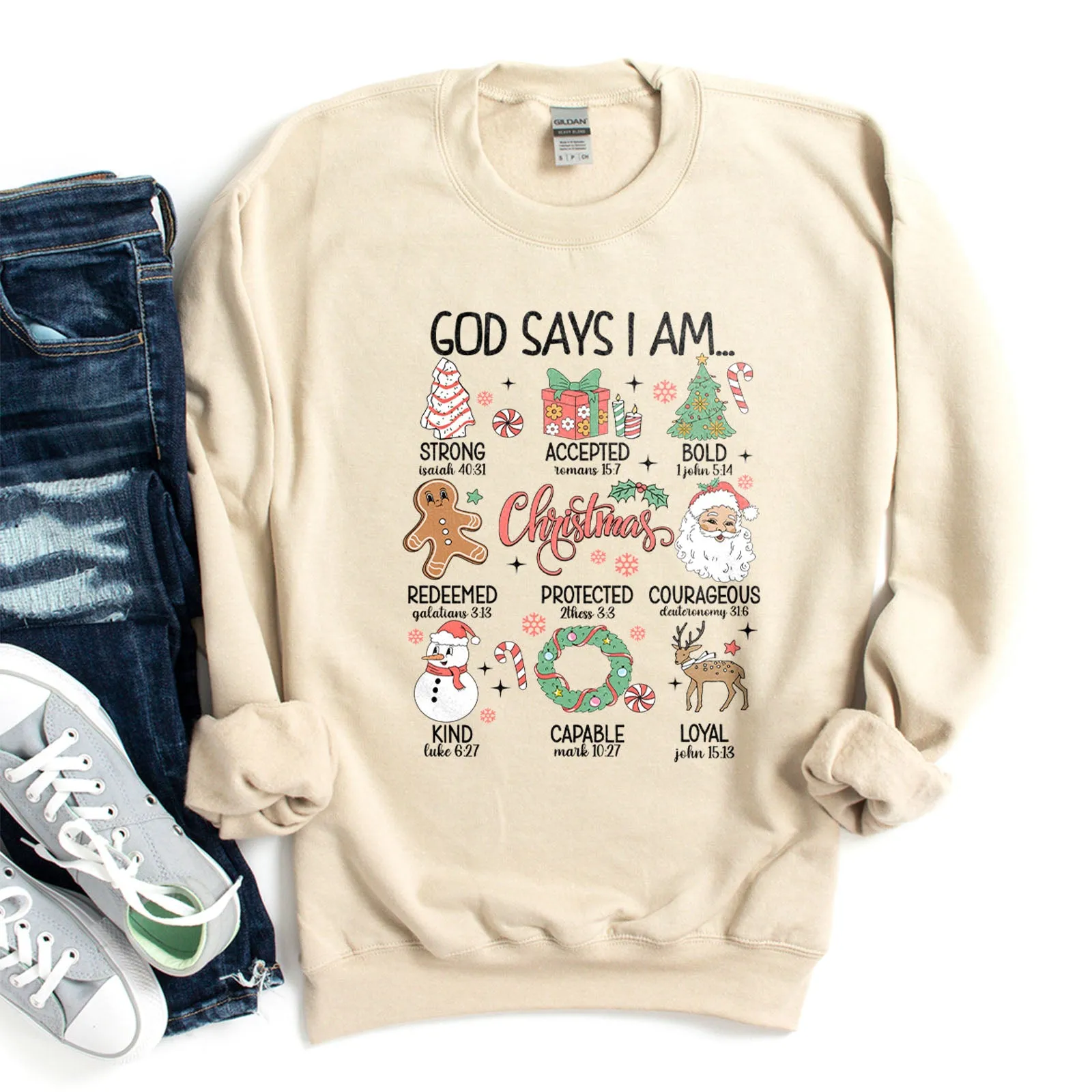 God Says I am.. Christmas Vibes Sweatshirt sold by Faithful and Co.