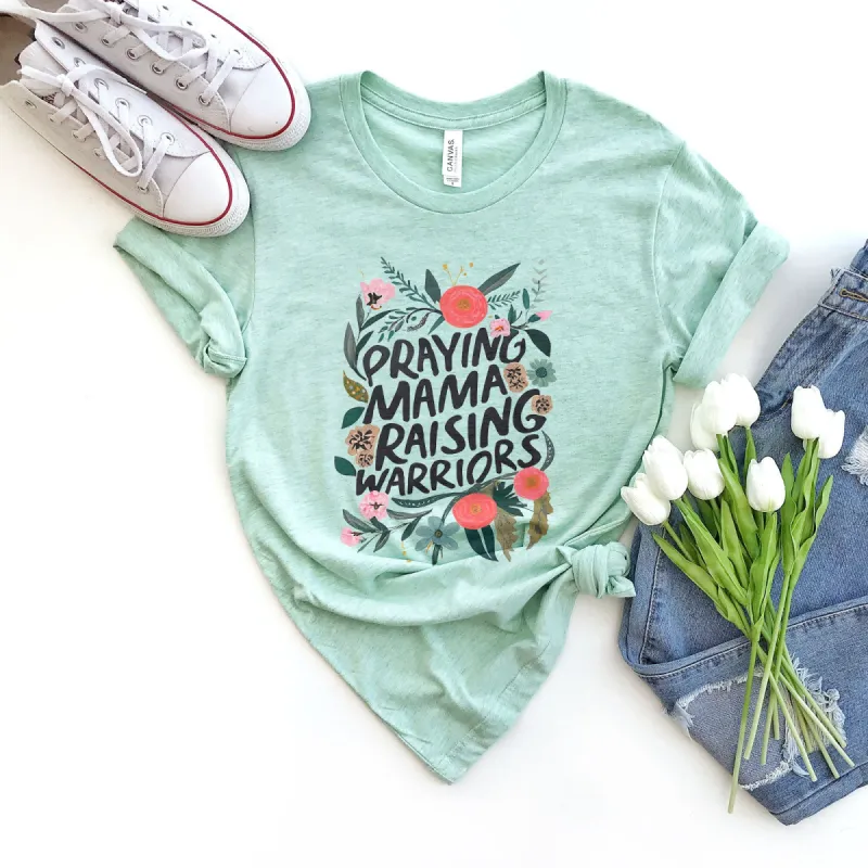 Praying Mamas Raising Warriors Floral Tee sold by Faithful and Co.