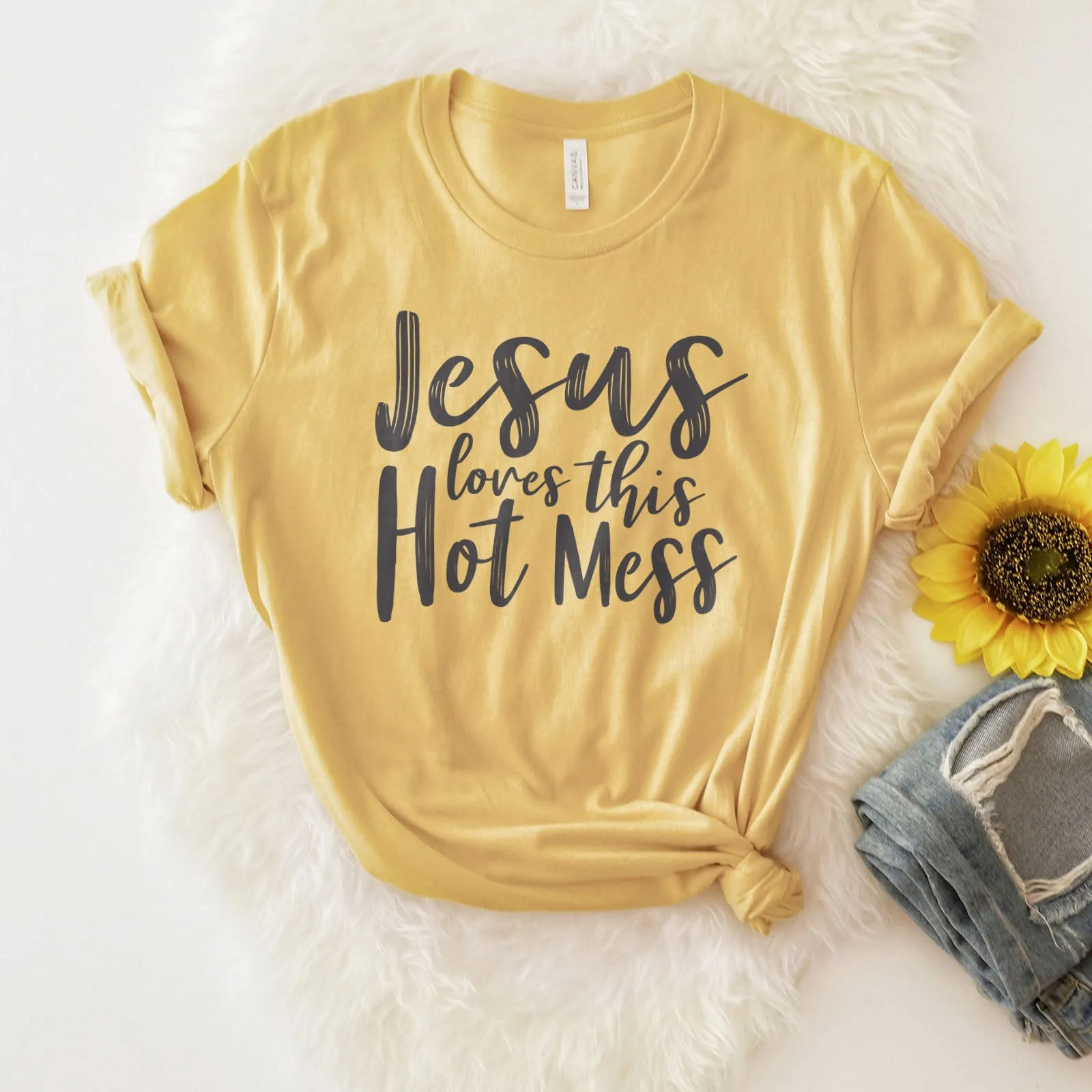 Jesus Loves This Hot Mess Tee sold by Faithful and Co.