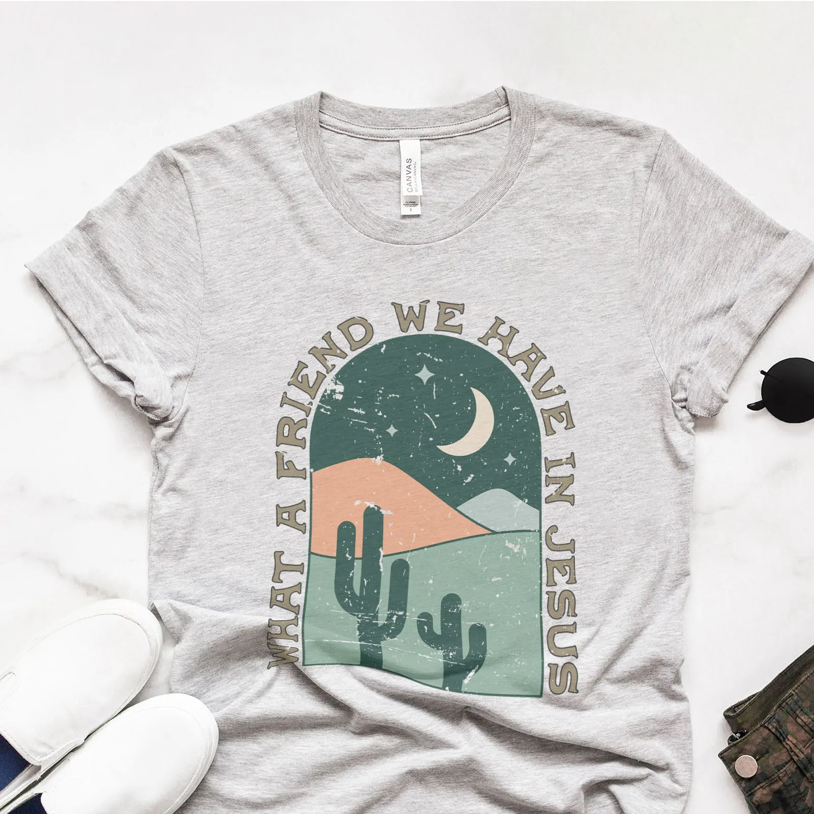 What a Friend we have in Jesus Tee sold by Faithful and Co.