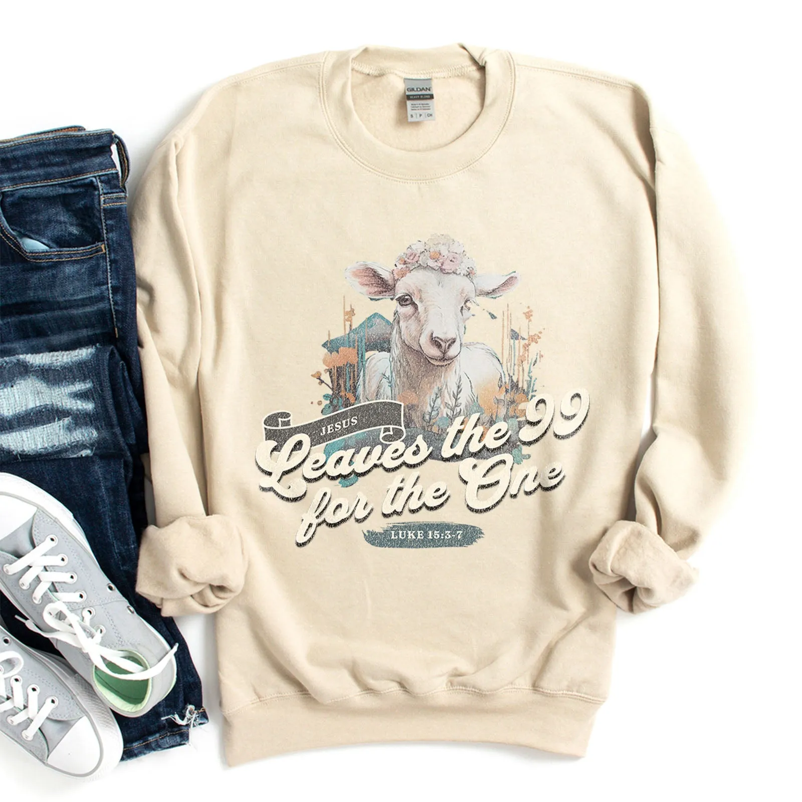 Jesus Leaves the 99 For One Sweatshirt sold by Faithful and Co.