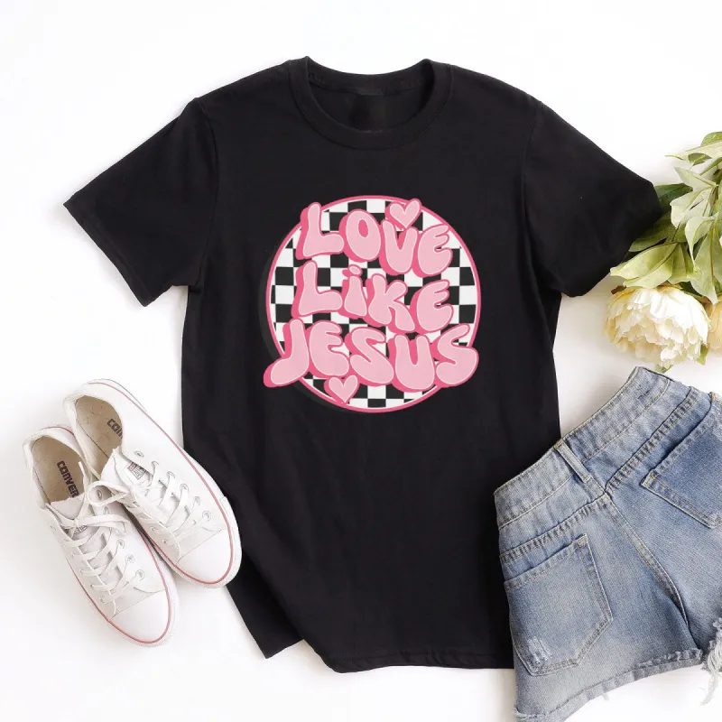 Valentine Love Like Jesus Retro Checkerboard Tee sold by Faithful and Co.