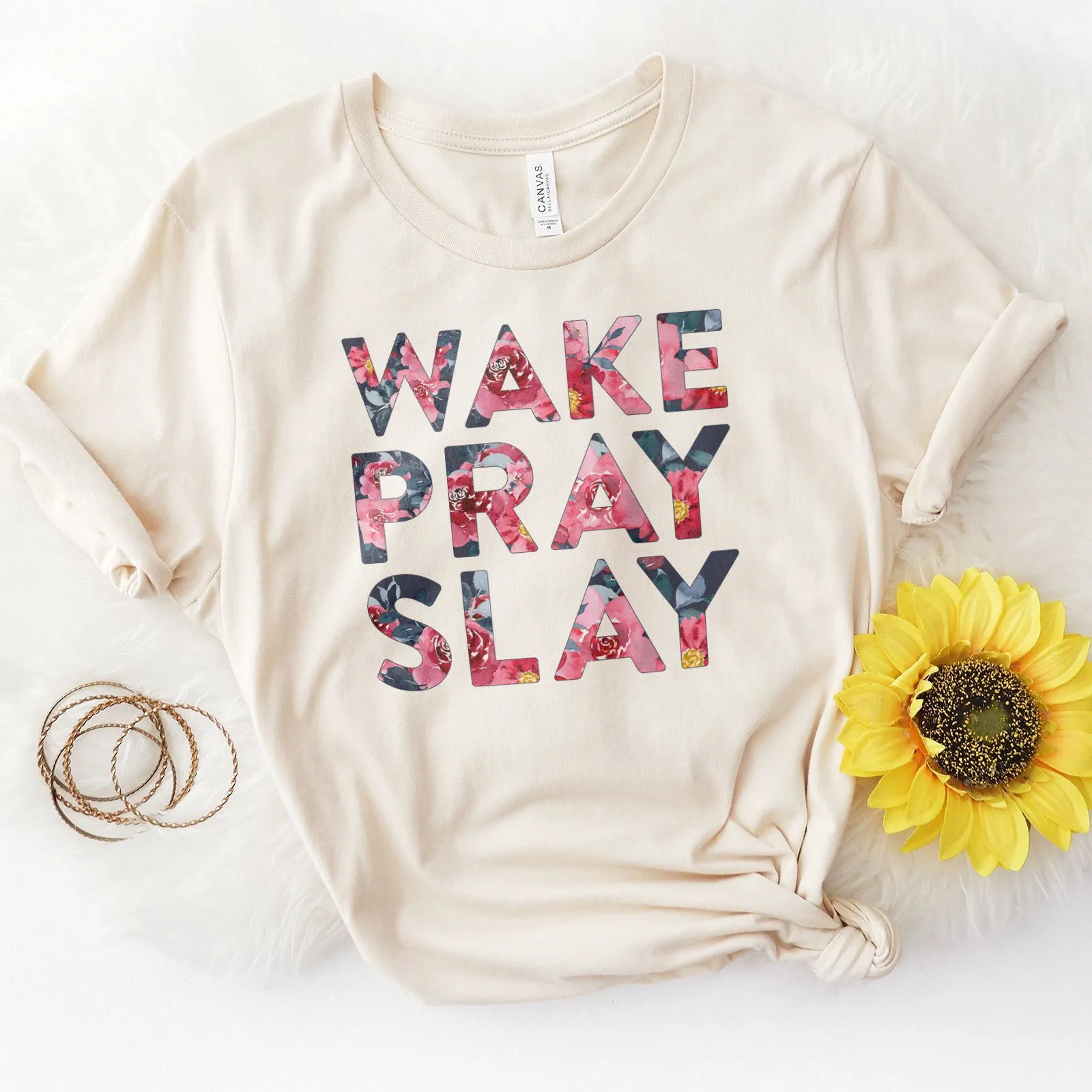 Wake Pray Slay Floral Tee sold by Faithful and Co. product image thumbnail 3