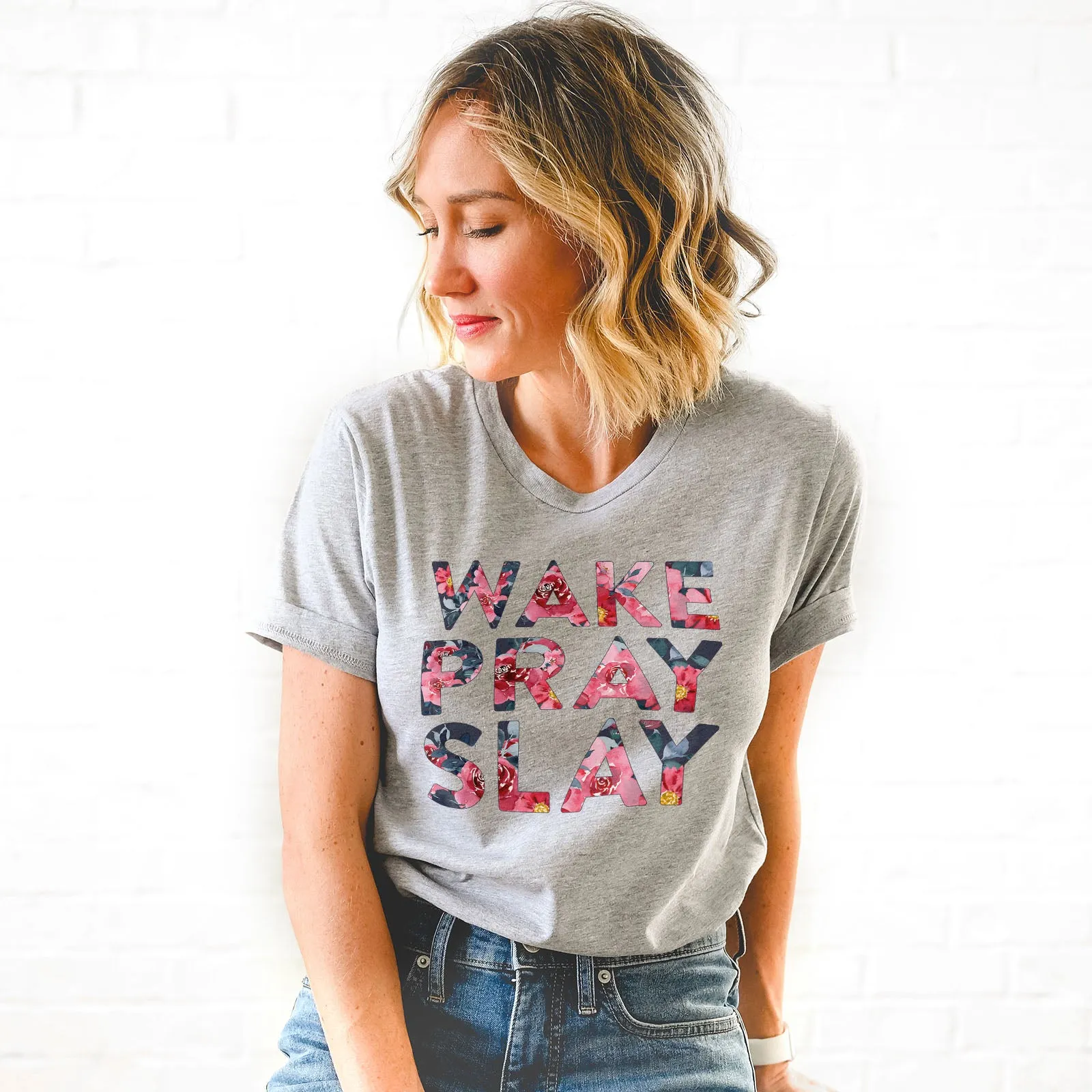 Wake Pray Slay Floral Tee sold by Faithful and Co. product image thumbnail 2