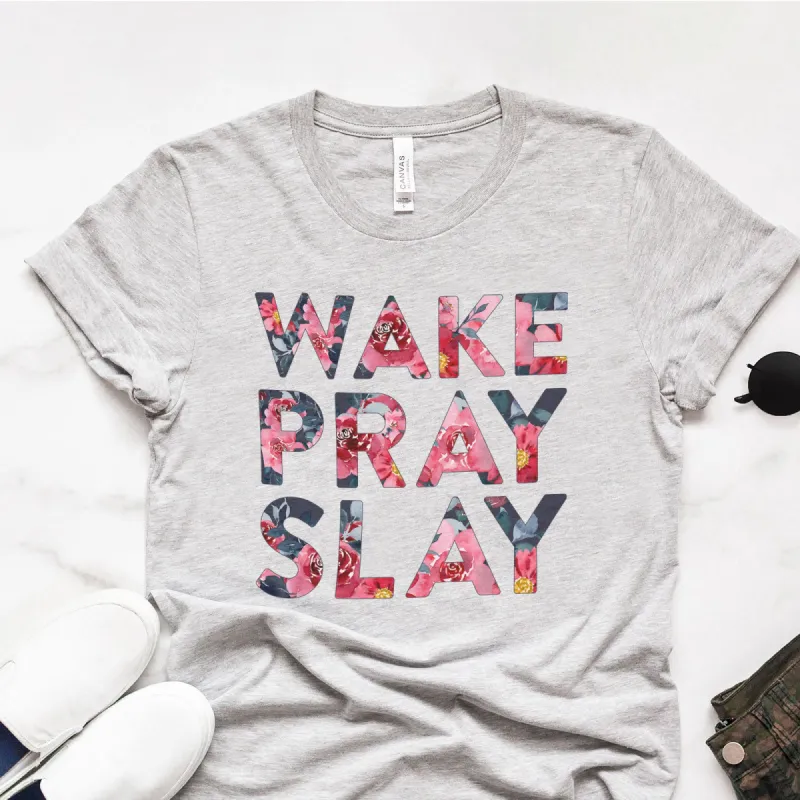 Wake Pray Slay Floral Tee sold by Faithful and Co.