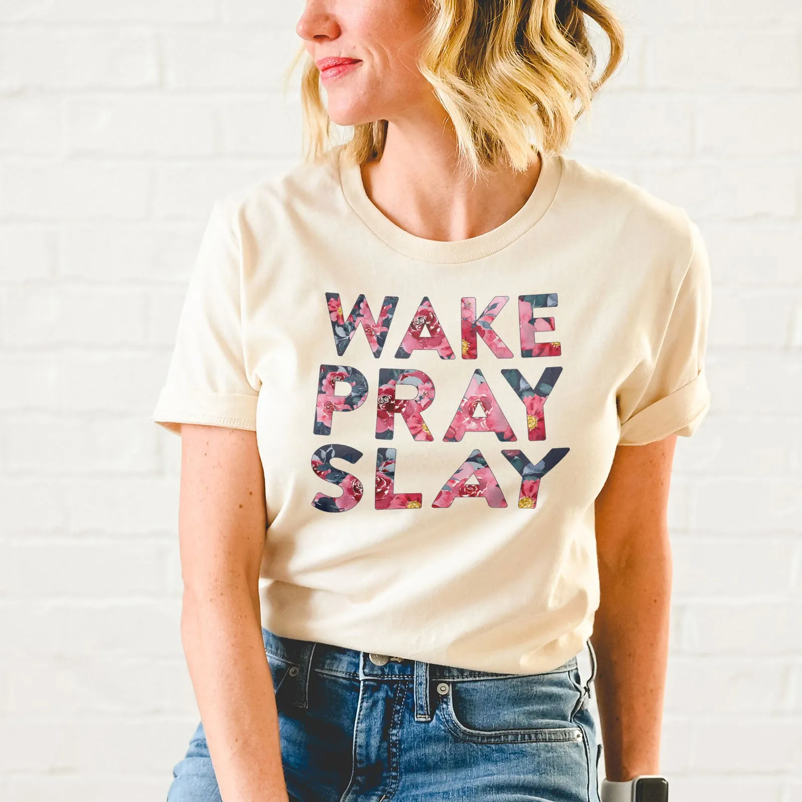 Wake Pray Slay Floral Tee sold by Faithful and Co. product image thumbnail 4