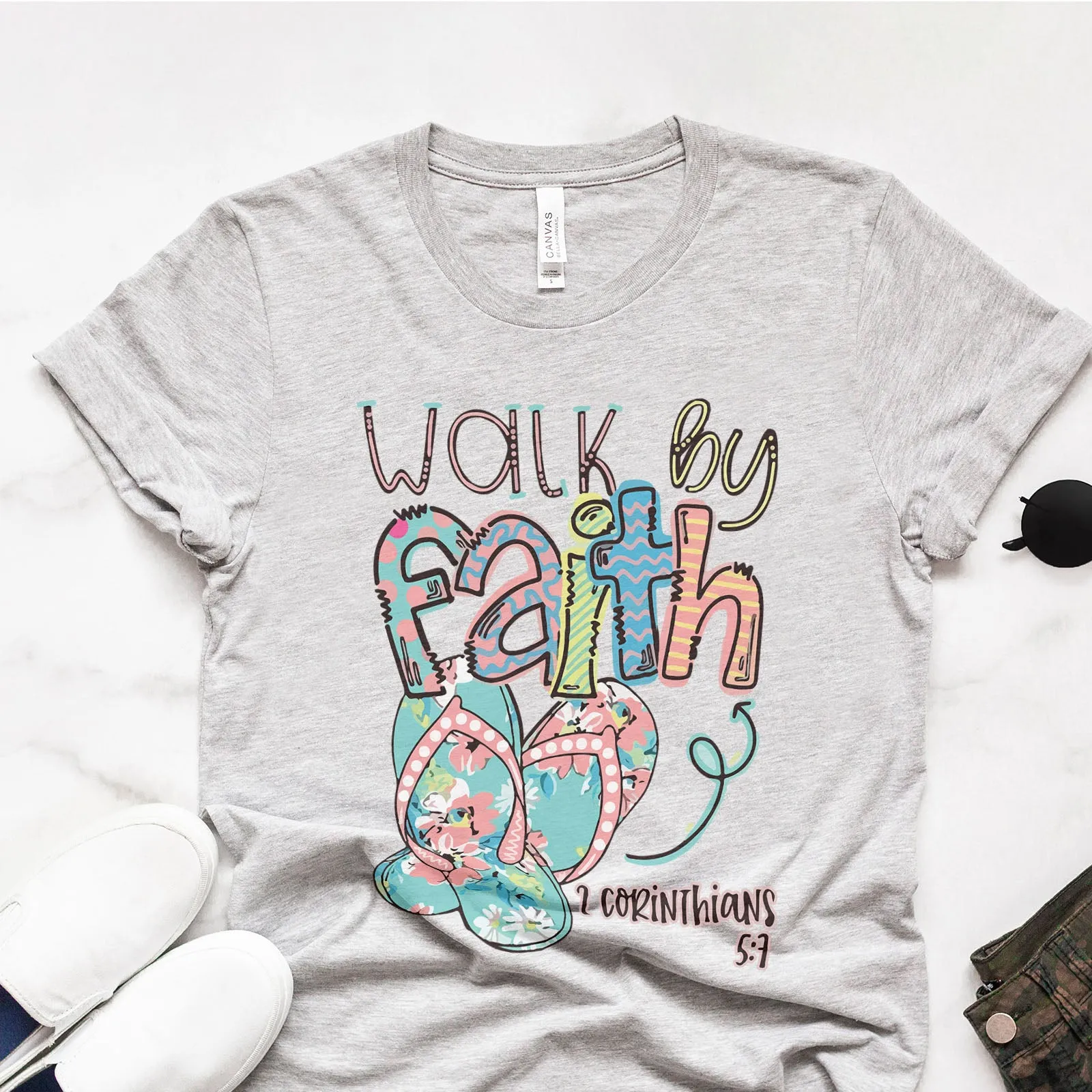 Walk by Faith in Flip-Flops Tee sold by Faithful and Co. product image thumbnail 5