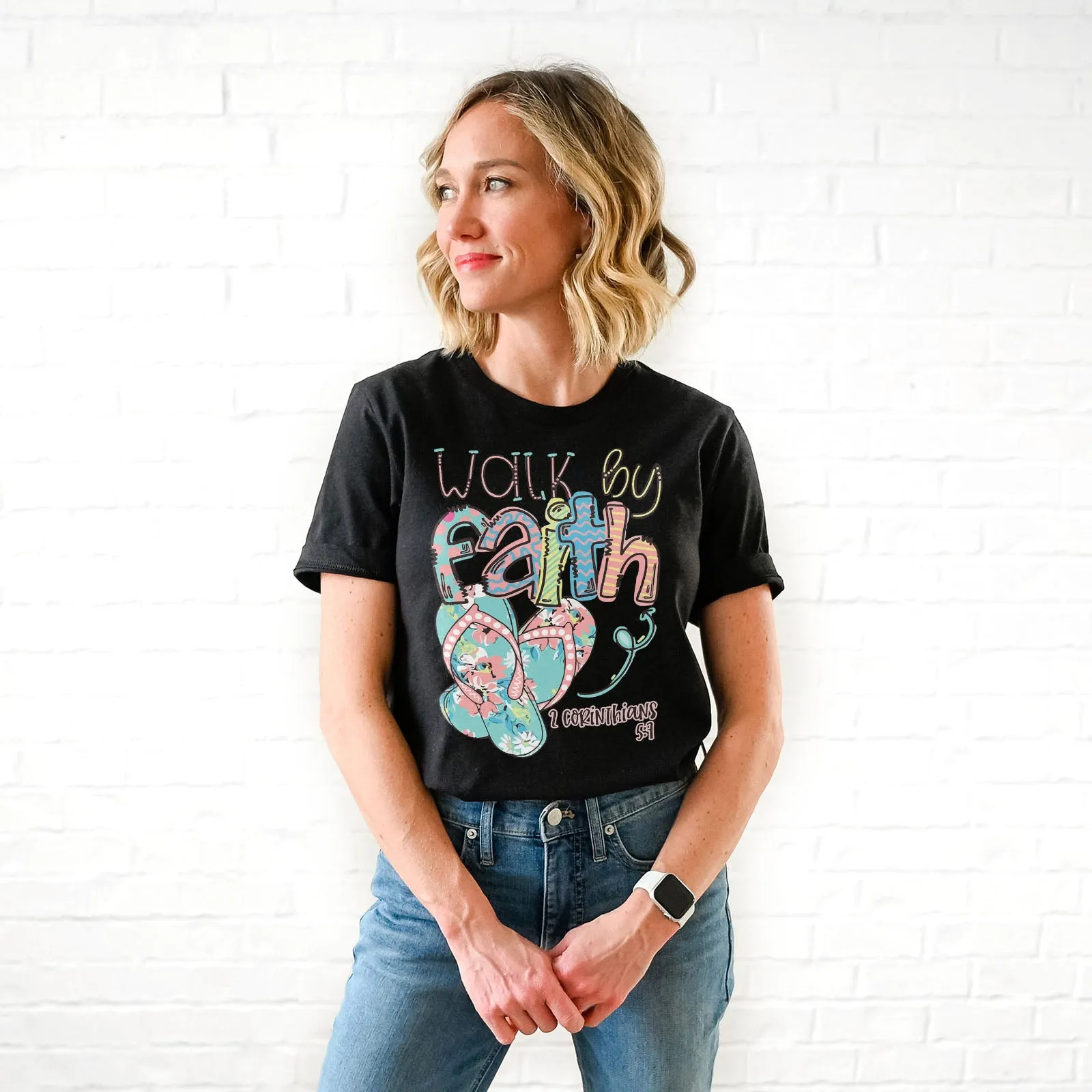 Walk by Faith in Flip-Flops Tee sold by Faithful and Co. product image thumbnail 3