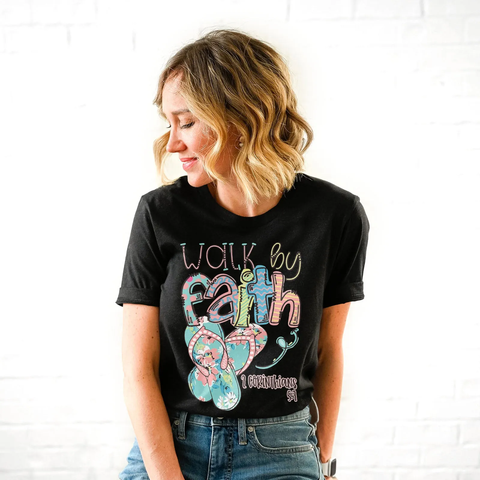 Walk by Faith in Flip-Flops Tee sold by Faithful and Co. product image thumbnail 2