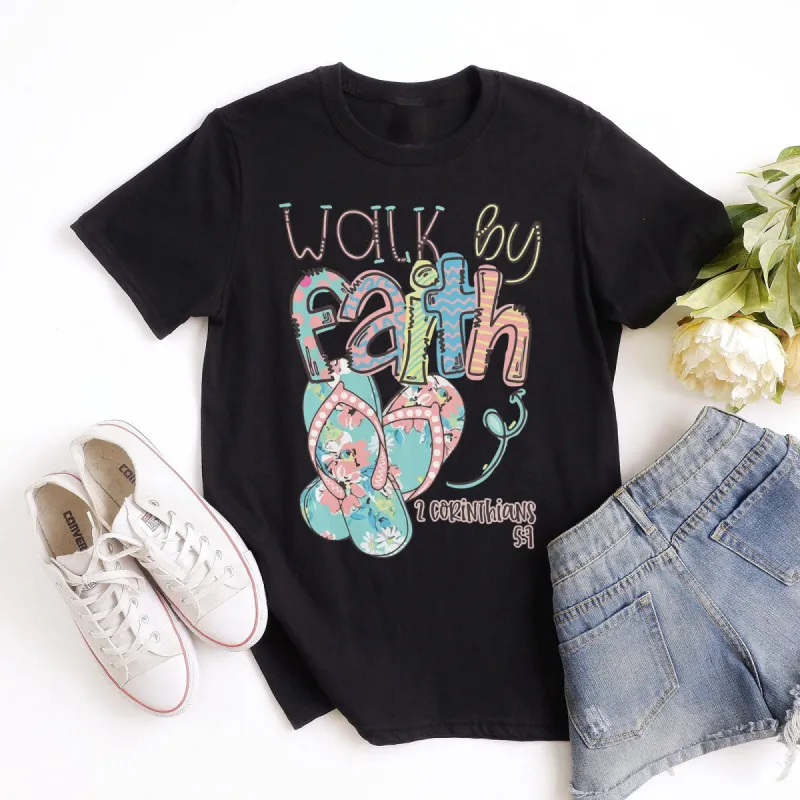 Walk by Faith in Flip-Flops Tee sold by Faithful and Co.