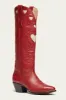 Red Heart Embroidered Pointed Toe Long Western Knee High Block Heel Boot sold by Floralkini
