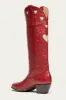 Red Heart Embroidered Pointed Toe Long Western Knee High Block Heel Boot sold by Floralkini