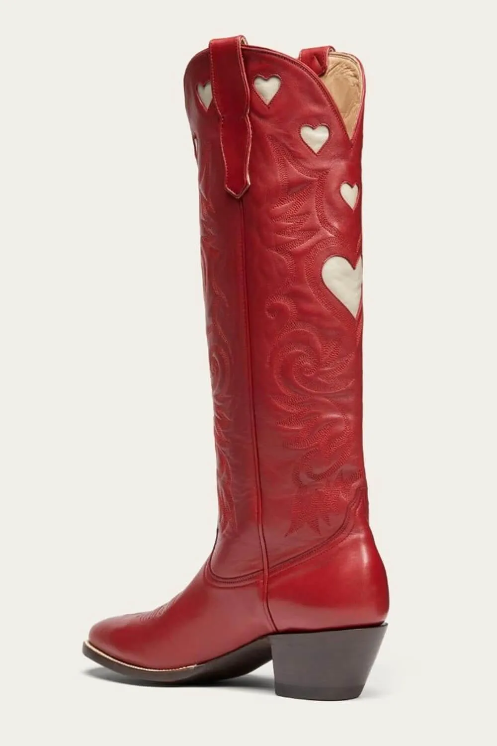Red Heart Embroidered Pointed Toe Long Western Knee High Block Heel Boot sold by Floralkini product image thumbnail 3