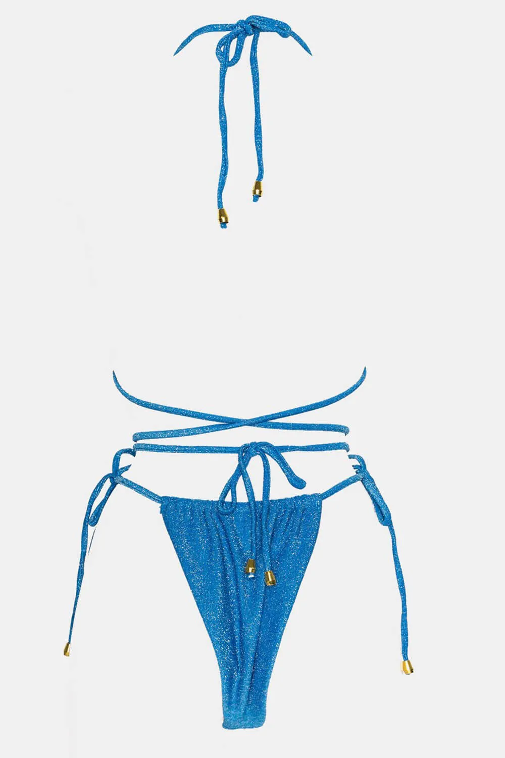 Shimmer Halterneck Triangle Wrap Tie Side Bikini Set - Blue sold by Floralkini product image thumbnail 5