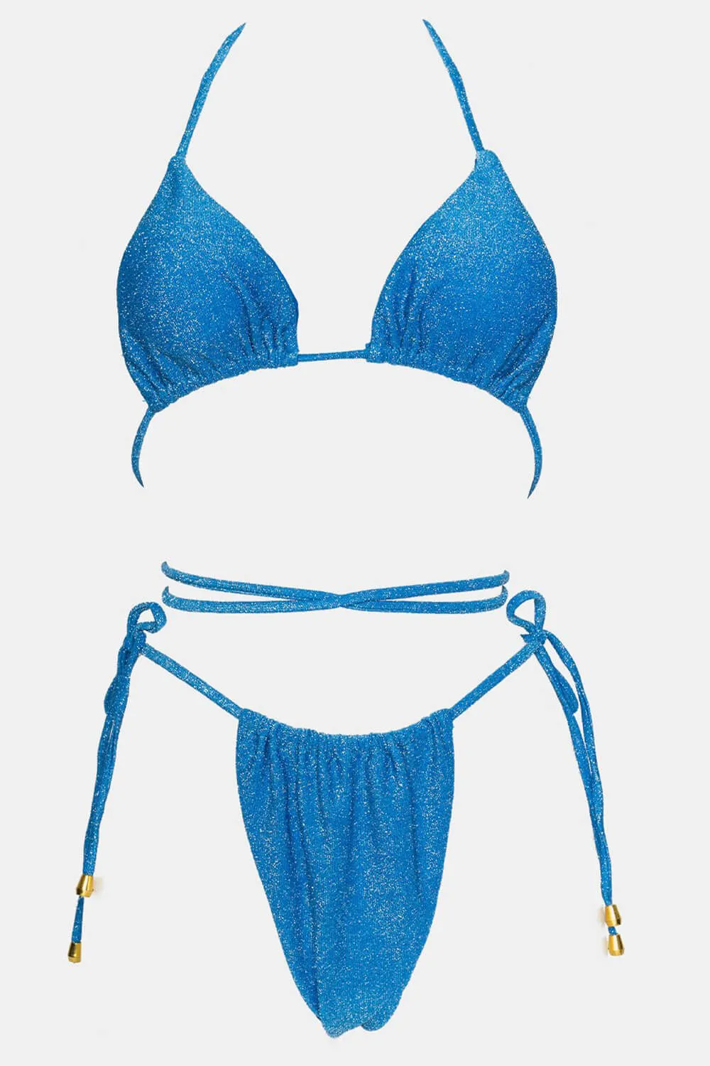 Shimmer Halterneck Triangle Wrap Tie Side Bikini Set - Blue sold by Floralkini product image thumbnail 3