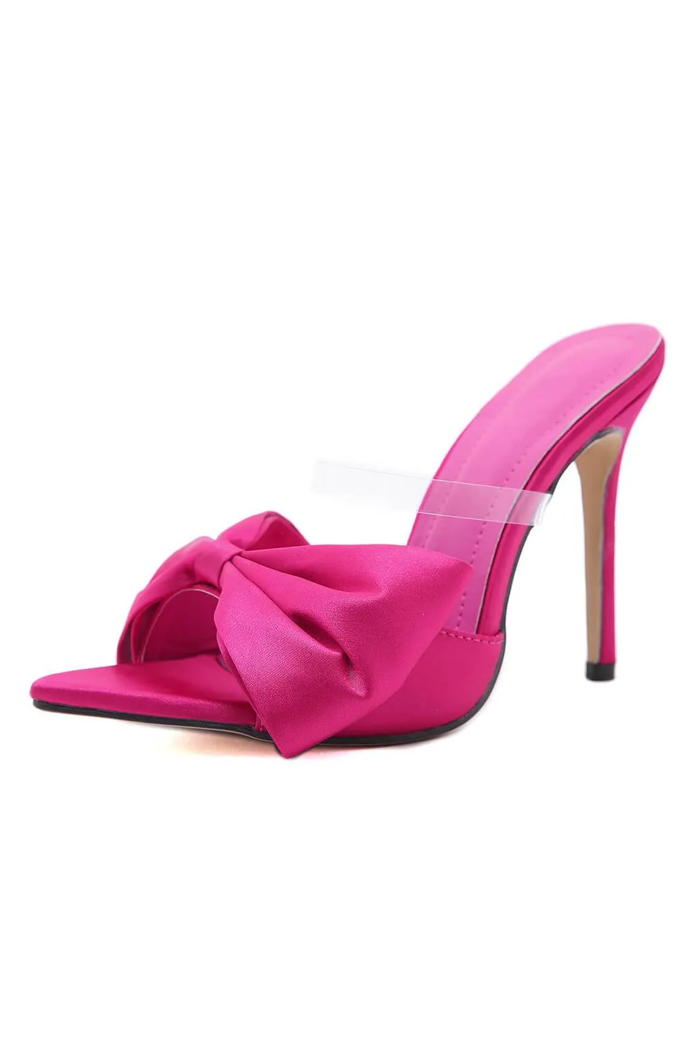 Pink Satin Bow Stiletto Mules sold by Floralkini