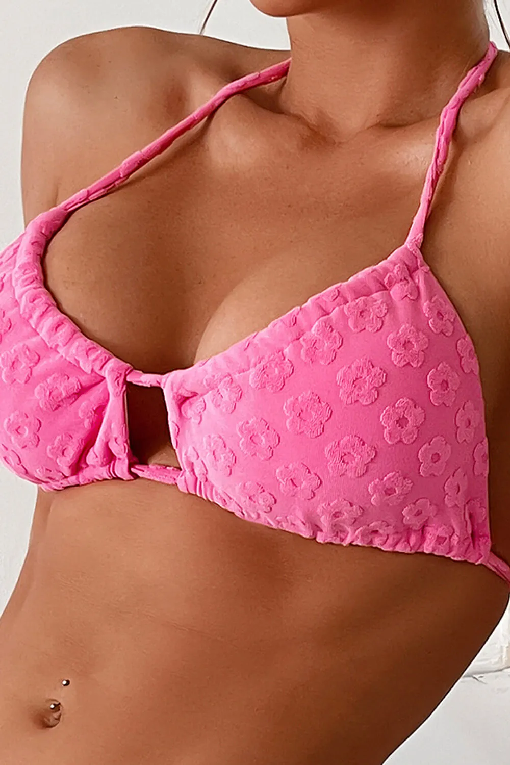 Hot Pink Floral Terry Towel Halter Tie Side Bikini Set sold by Floralkini product image thumbnail 3